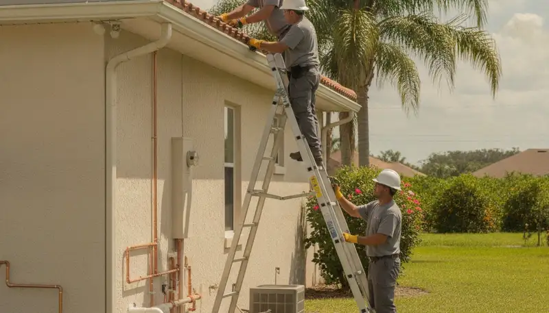 Lakeland, FL plumbing repair technician inspecting a residential pipe leak for local service
