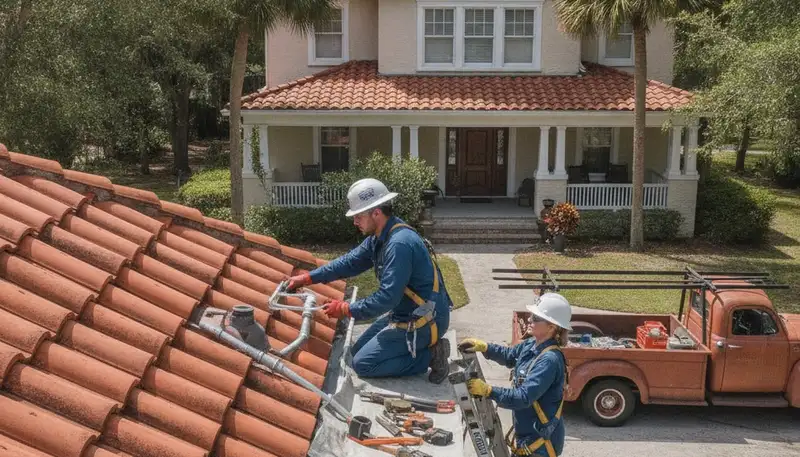 Lakeland, FL plumbing repair technician servicing a residential pipe leak