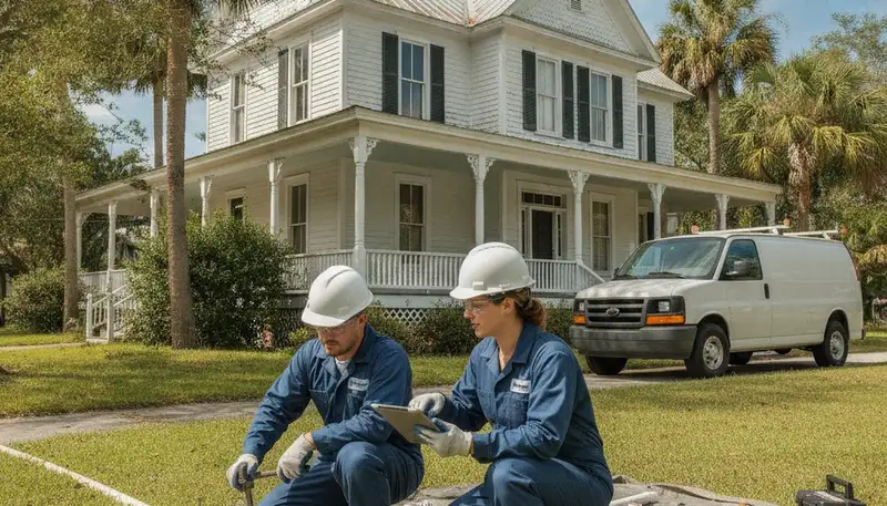 Lakeland, FL plumbing repair technician servicing a residential pipe leak for local home plumbing repair