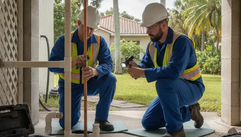 Professional plumber providing repair service in Lakeland, FL for a residential plumbing issue