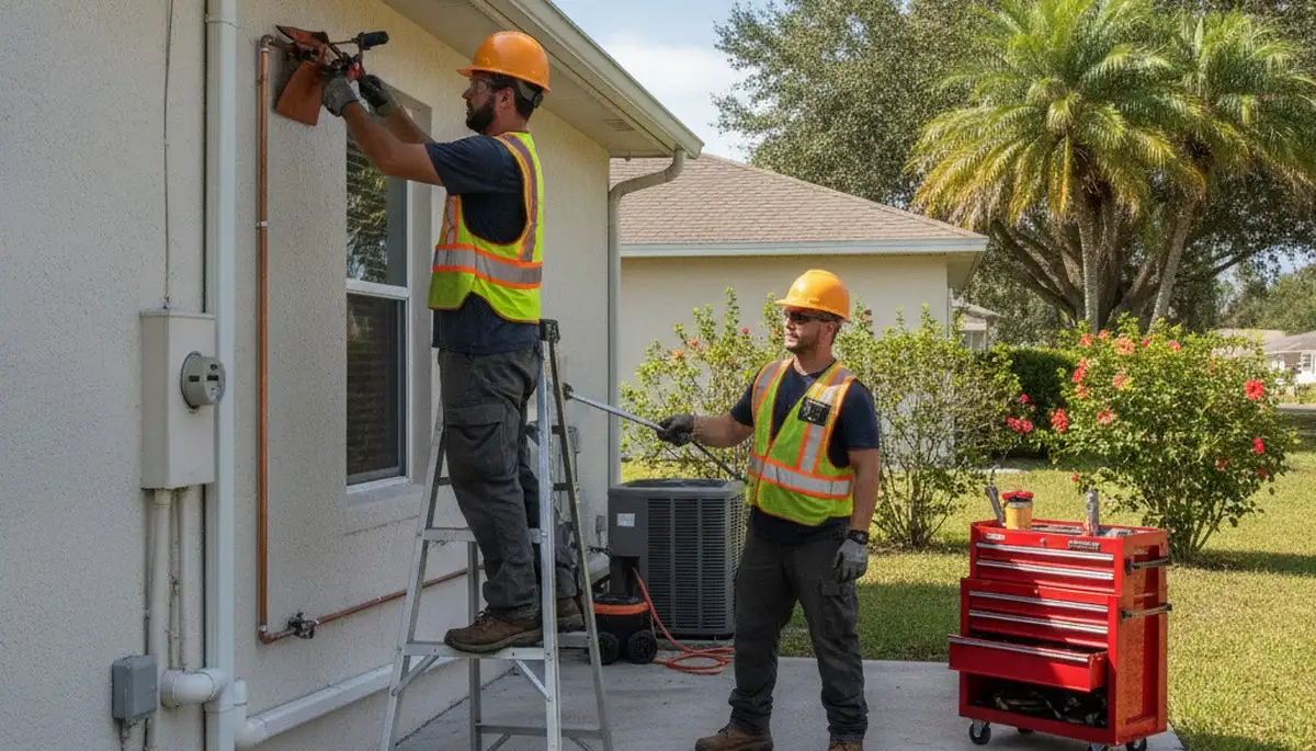 Lakeland, FL plumbing repair service technician fixing a residential pipe leak
