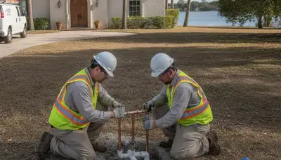 Lakeland, FL plumbing repair technician servicing a residential pipe leak for local home plumbing service