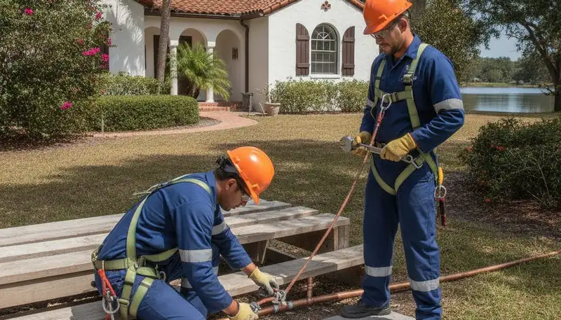 Lakeland, FL plumbing repair technician inspecting residential pipes for leak repair