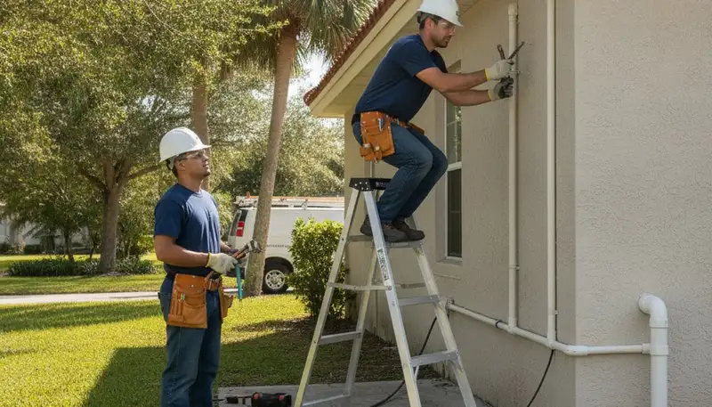 Lakeland, FL plumbing repair technician servicing residential plumbing at a local home