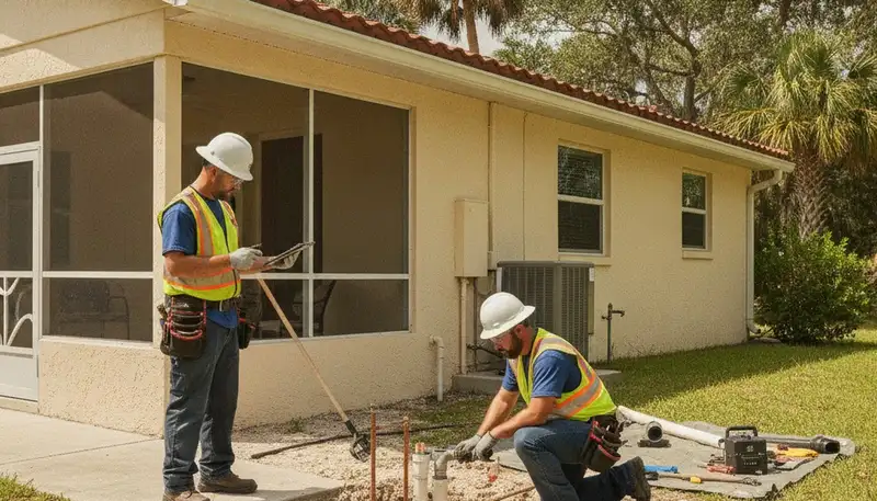Lakeland, FL plumbing repair technician servicing a residential pipe leak