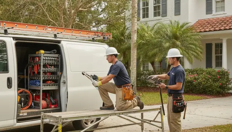 Lakeland, FL plumbing repair technician fixing a leaking pipe for local home service calls