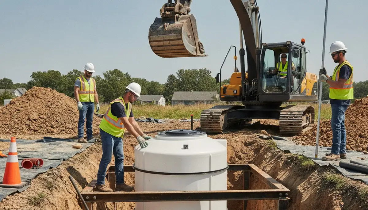 Lakeland, FL plumbers installing a septic tank for a home with site prep and hookup work