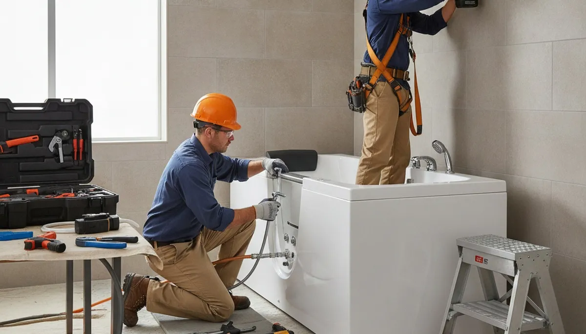 Lakeland, FL plumber installing a walk-in tub for safer bathing and home accessibility